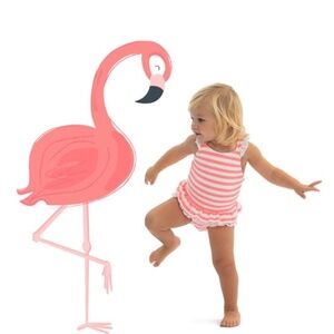 Sunuva Swimsuit, 12-18 months, eyelet ruffles, neon pink and white stripes, bow